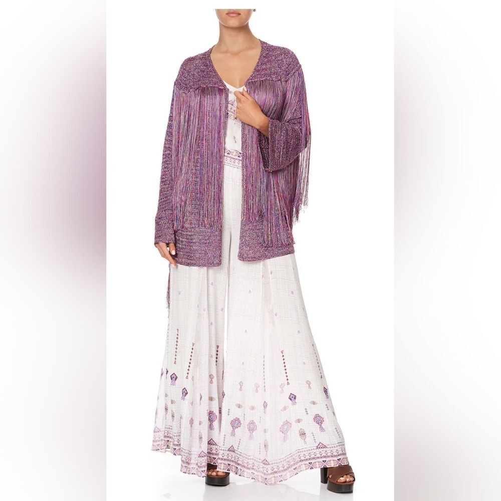 Camilla Pink Fringe Crochet Layering Piece Fringe Cardigan NWT